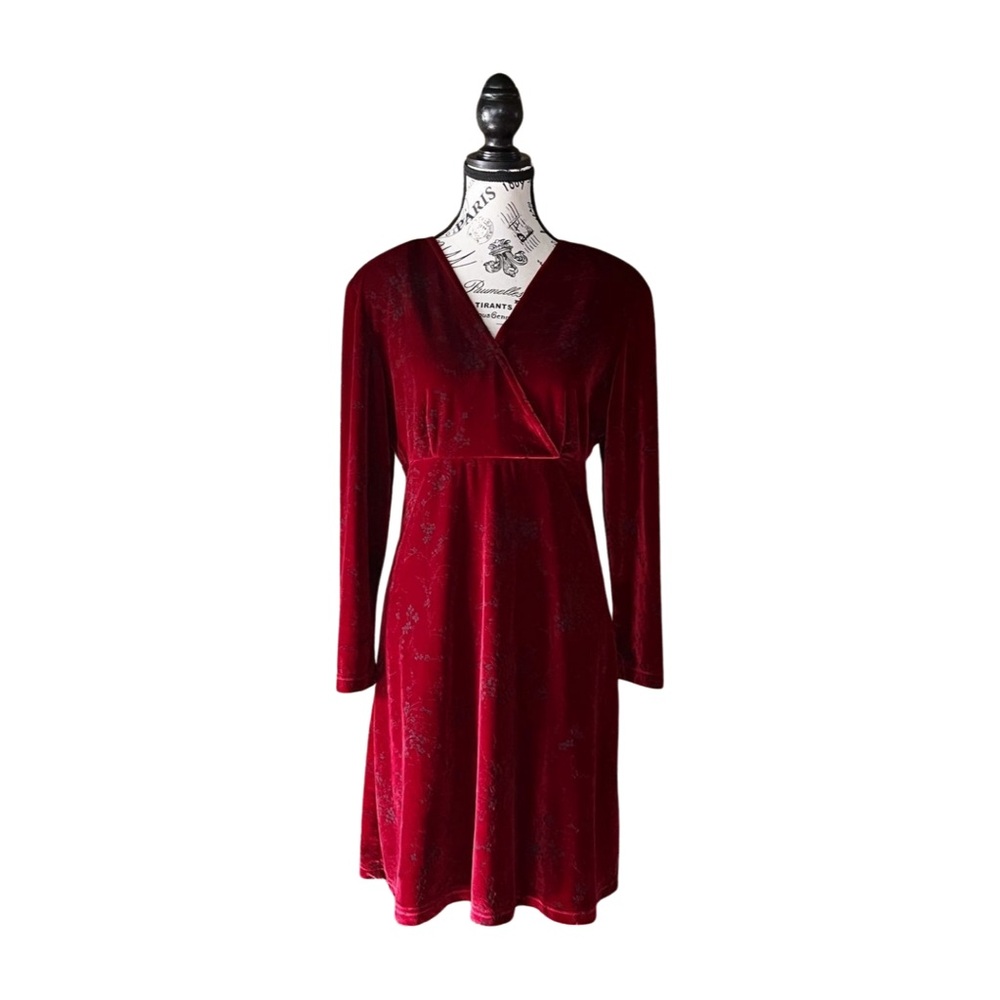 Red Velvet Jacquard Dress — 1980’s/90’s